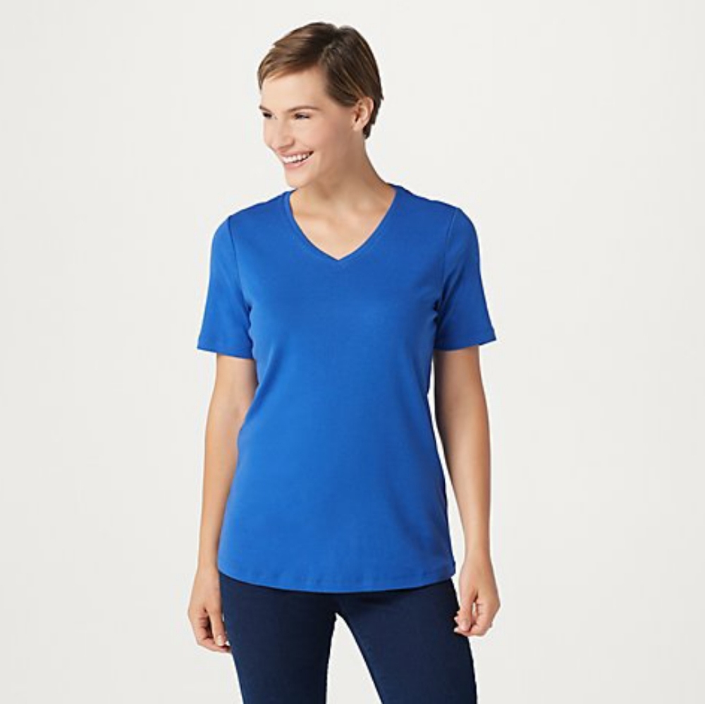 Denim and company classic v neck short sleeve